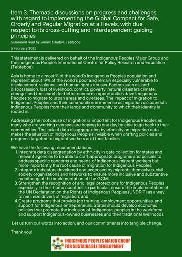 Item 3. Thematic discussions on progress and challenges with regard to implementing the Global Compact for Safe, Orderly and Regular Migration at all levels, with due respect to its cross-cutting and interdependent guiding principles