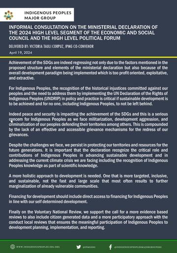 Informal Consultation on the Ministerial Declaration of the 2024 High Level Segment of the Economic and Social Council and the High Level Political Forum