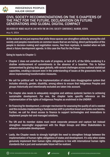Civil Society Recommendations on the 5 Chapters of the Pact for the Future, Declaration on Future Generations, and Global Digital Compact