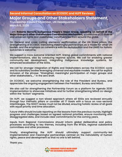 Statement: Roberto Borrero (Second Informal Consultation on ECOSOC and HLPF Reviews)
