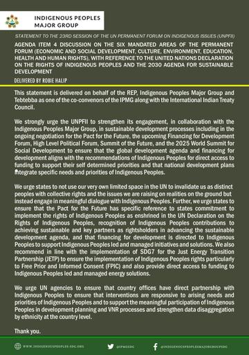Agenda Item 4:Discussion on the Six Mandated Areas of the Permanent Forum (Economic and Social Development, Culture, Environment, Education, Health and Human Rights), with Reference to the United Nations Declaration on the Rights of Indigenous Peoples and